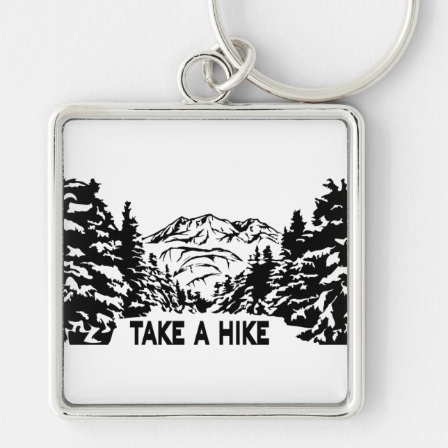 Take a Hike quote monochrome mountain landscape Key Ring (Front)
