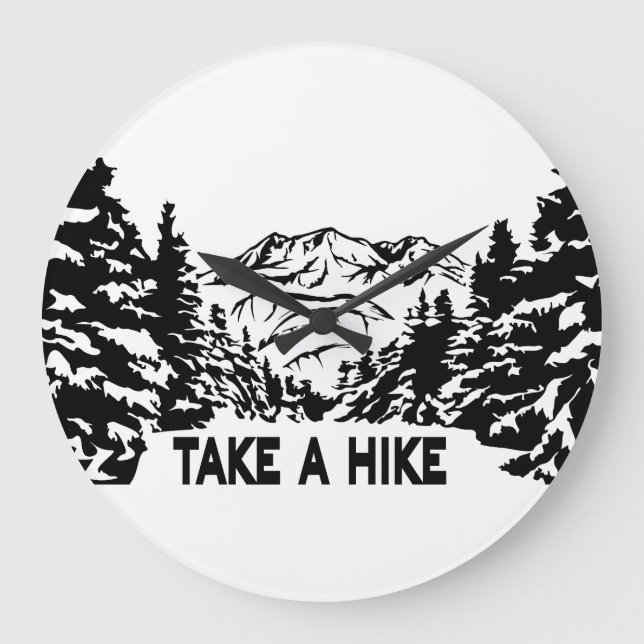 Take a Hike quote monochrome mountain landscape Large Clock (Front)