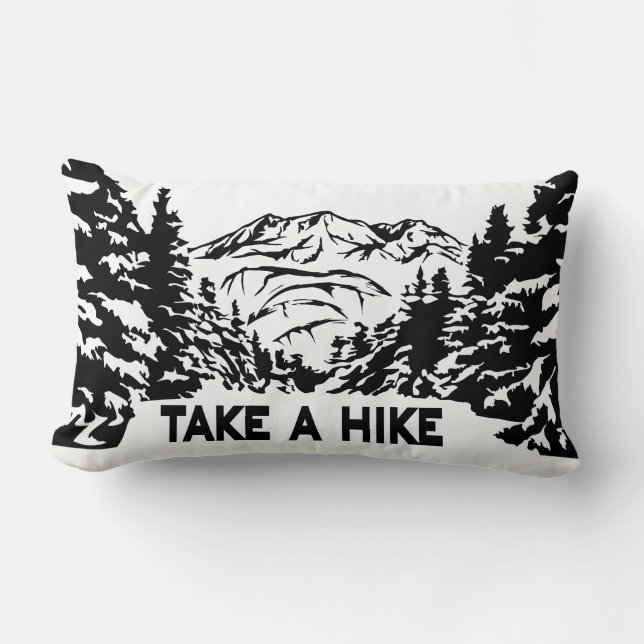 Take a Hike quote monochrome mountain landscape Lumbar Cushion (Front)