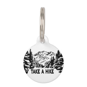 Take a Hike quote monochrome mountain landscape Pet Tag