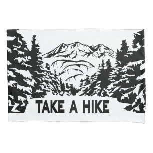 Take a Hike quote monochrome mountain landscape Pillowcase