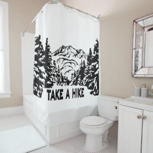 Take a Hike quote monochrome mountain landscape Shower Curtain