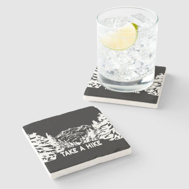 Take a Hike quote monochrome mountain landscape Stone Coaster (Side)