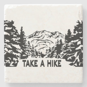Take a Hike quote monochrome mountain landscape Stone Coaster