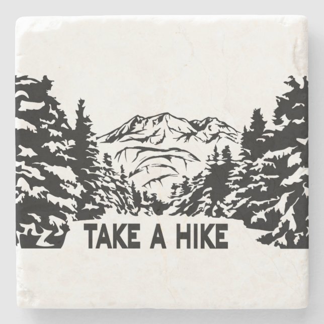 Take a Hike quote monochrome mountain landscape Stone Coaster (Front)