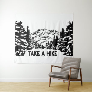 Take a Hike quote monochrome mountain landscape Tapestry