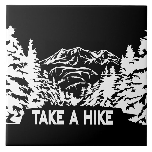 Take a Hike quote monochrome mountain landscape Tile (Front)