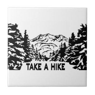 Take a Hike quote monochrome mountain landscape Tile