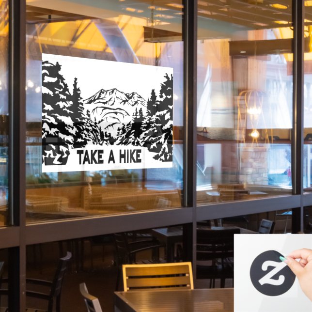 Take a Hike quote monochrome mountain landscape Window Cling (Restaurant Window)