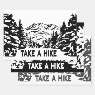 Take a Hike quote monochrome mountain landscape Wrapping Paper Sheet