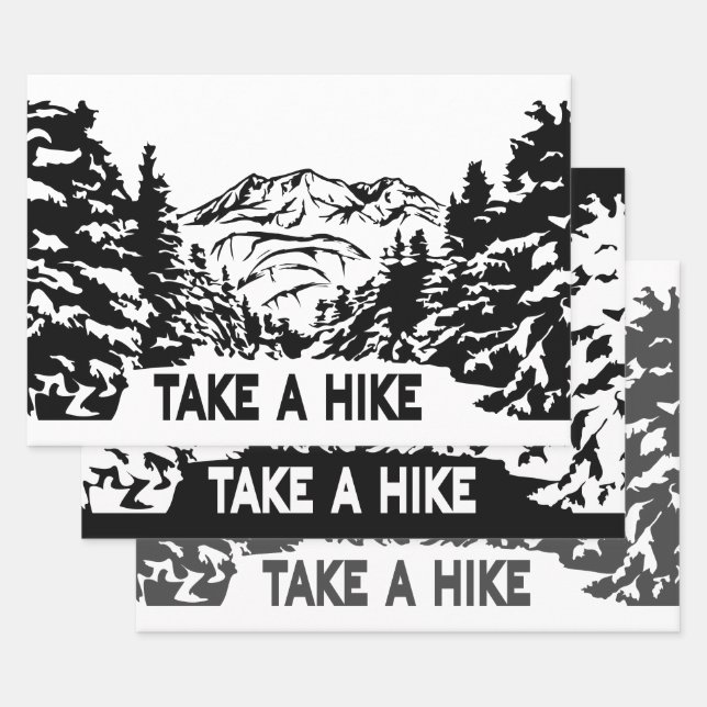 Take a Hike quote monochrome mountain landscape Wrapping Paper Sheet (Set)