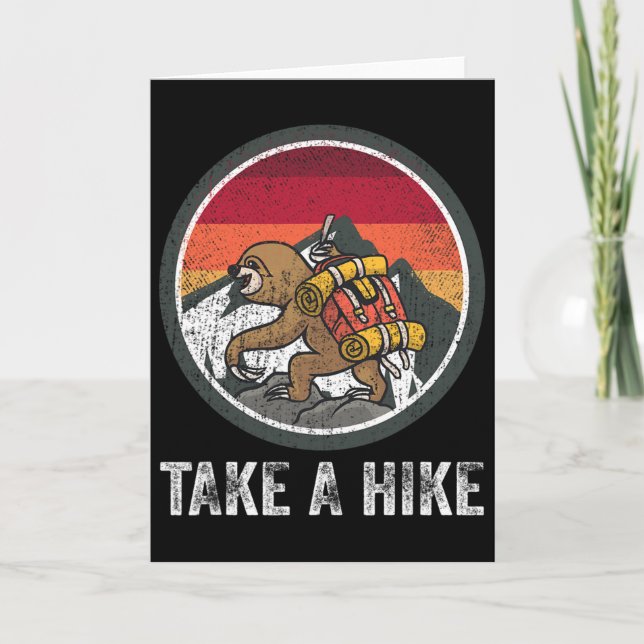 Take A Hike Retro Hiker Sloth Hiking Trekking Fun  Card (Front)