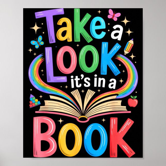 Take a look in a book rainbow art bookworm poster (Front)