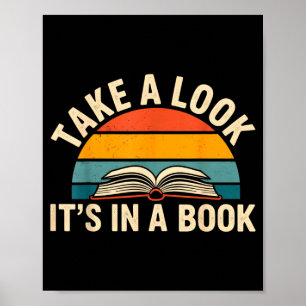 Take a look in a book retro reading bookworm poster
