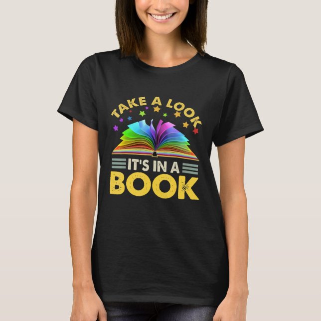 Take A Look Its In A Book Reading Retro Rainbow Vi T-Shirt (Front)
