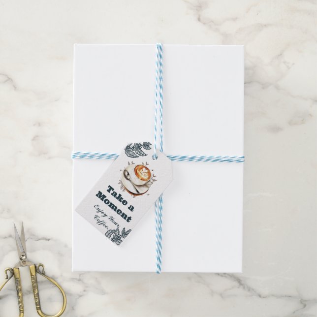 Take a Moment Coffee Latte Art Gift Tag (With Twine)