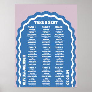 Take a Seat Blue Purple Retro Wavy Arch Style Poster