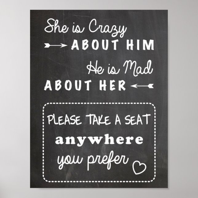 Take a seat wedding sign chalkboard (Front)