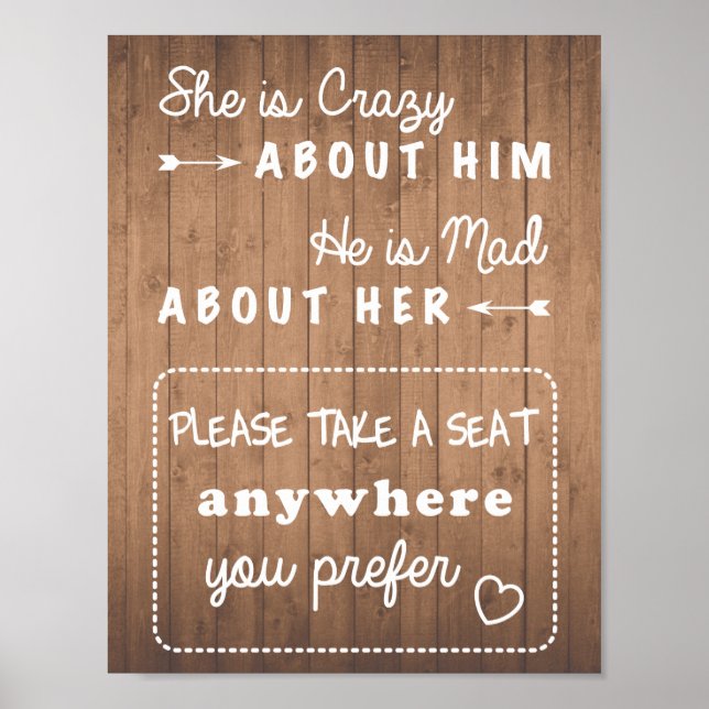 Take a seat wedding sign wood grain or black (Front)