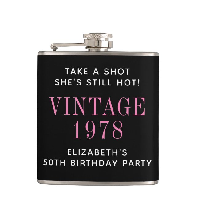 Take a Shot 50th Birthday Party Hip Flask (Front)