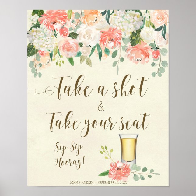 take a shot and take your seat wedding sign (Front)