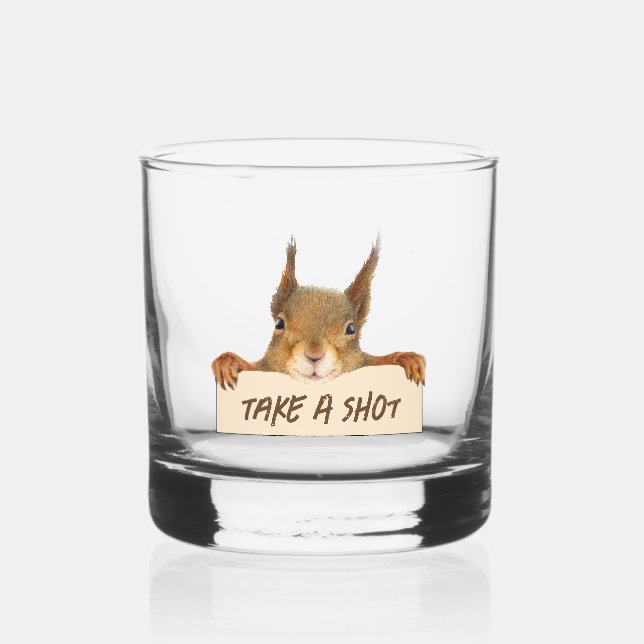 Take A Shot Funny Squirrel Face Customisable Whiskey Glass (Back)