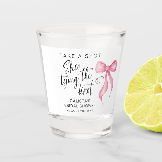 Take a Shot She's Tying the Knot Bridal Shower Shot Glass (Front)