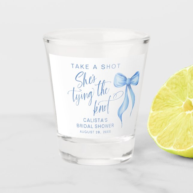 Take a Shot She's Tying the Knot Bridal Shower Shot Glass (Front)