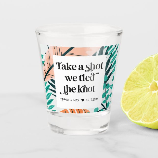 Take a Shot Tropical Beach Wedding Favour Shot Glass (Front)