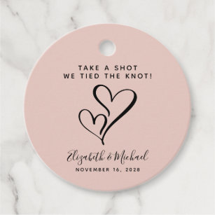 Take A Shot We Tied The Knot Blush Wedding Favour Tags