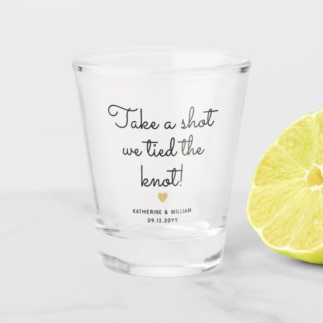Take a Shot we Tied the knot Script Wedding Favour Shot Glass (Front)