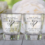 Take A Shot We Tied The Knot Wedding Favour Shot Glass<br><div class="desc">Give the your wedding guests a fun souvenir keepsake of your special day with this custom shot glass with two hearts joined together. You can personalise "Take a Shot,  We Tied the Knot" to something similar in length. Add your first names and wedding date below.</div>