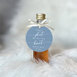 Take a Shot, We Tied the Knot Wedding Favour Tags<br><div class="desc">Get the party started with these cute favour tags designed to attach to shot glasses or mini liquor bottles. Design features "take a shot, we tied the knot" in classic serif and calligraphy script lettering on a dusty blue background. Personalise with your initials and wedding date beneath. Perfect for wedding...</div>