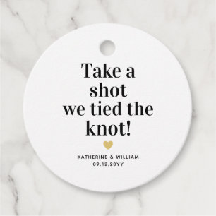 Take a shot we tied the knot wedding shot glass favour tags