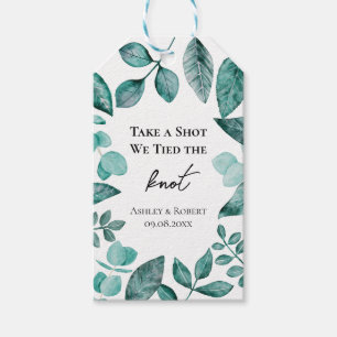 Take a Shot We Tied the Knot Wedding Teal Greenery Gift Tags