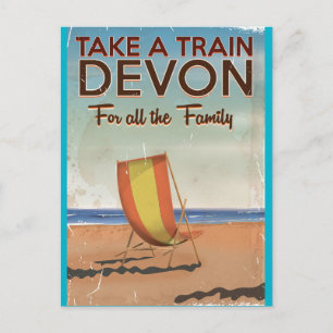 Take a Train to Devon vintage travel poster. Postcard