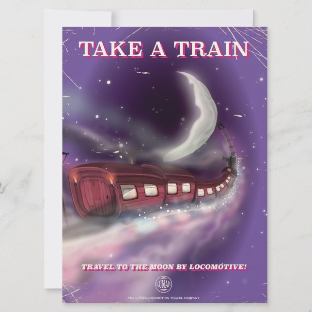 Take a train to the moon cartoon poster (Front)