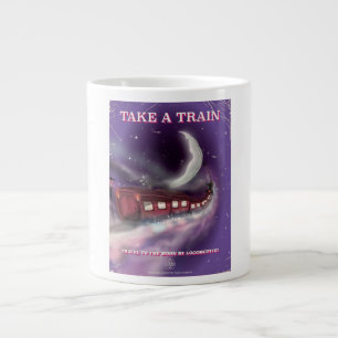 Take a train to the moon cartoon poster large coffee mug