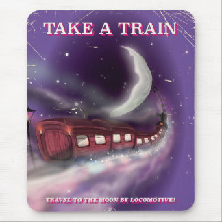 Take a train to the moon cartoon poster mouse mat