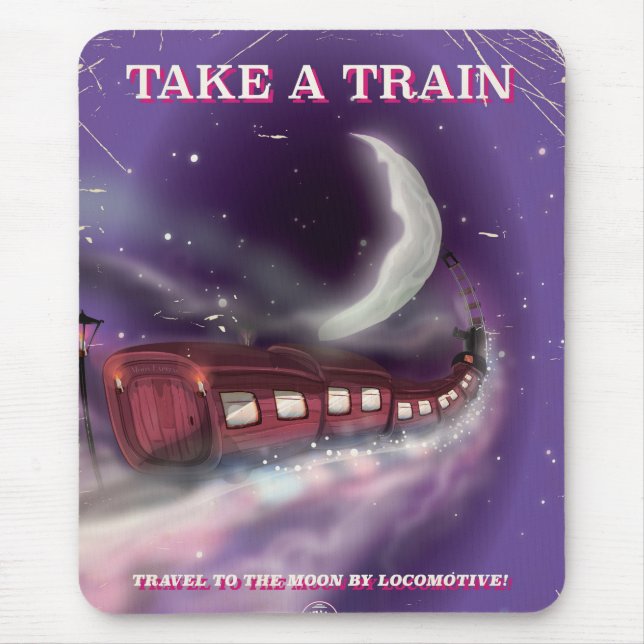 Take a train to the moon cartoon poster mouse mat (Front)