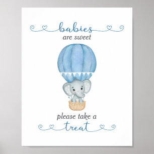 Take a Treat Blue Elephant Baby Boy Shower Poster