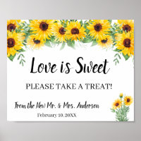 Take a Treat Bridal Shower Wedding Sunflower Sign