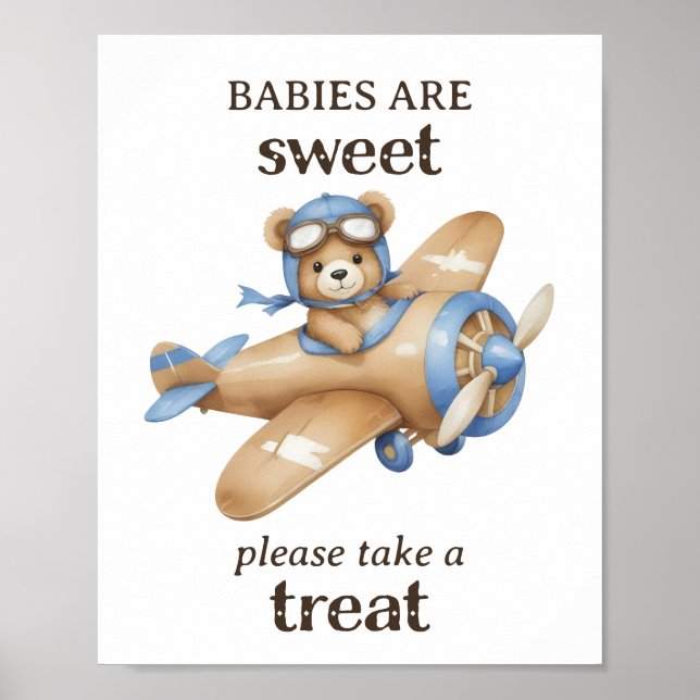 Take a Treat Teddy Bear Pilot Baby Boy Shower Poster (Front)