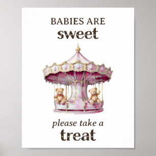 Take a Treat Teddy Bear Twin Girl Baby Shower Poster