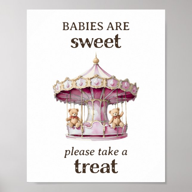 Take a Treat Teddy Bear Twin Girl Baby Shower Poster (Front)