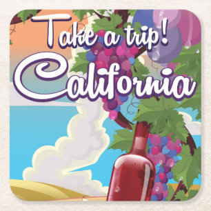 Take a Trip! California vintage wine travel poster Square Paper Coaster