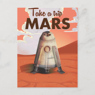 Take a Trip to Mars vintage travel poster. Postcard