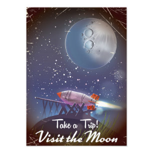 Take a Trip! Visit the Moon vintage cartoon poster