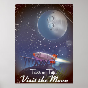 Take a Trip! Visit the Moon vintage cartoon poster