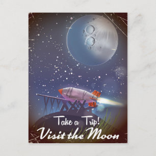 Take a Trip! Visit the Moon vintage cartoon poster Postcard